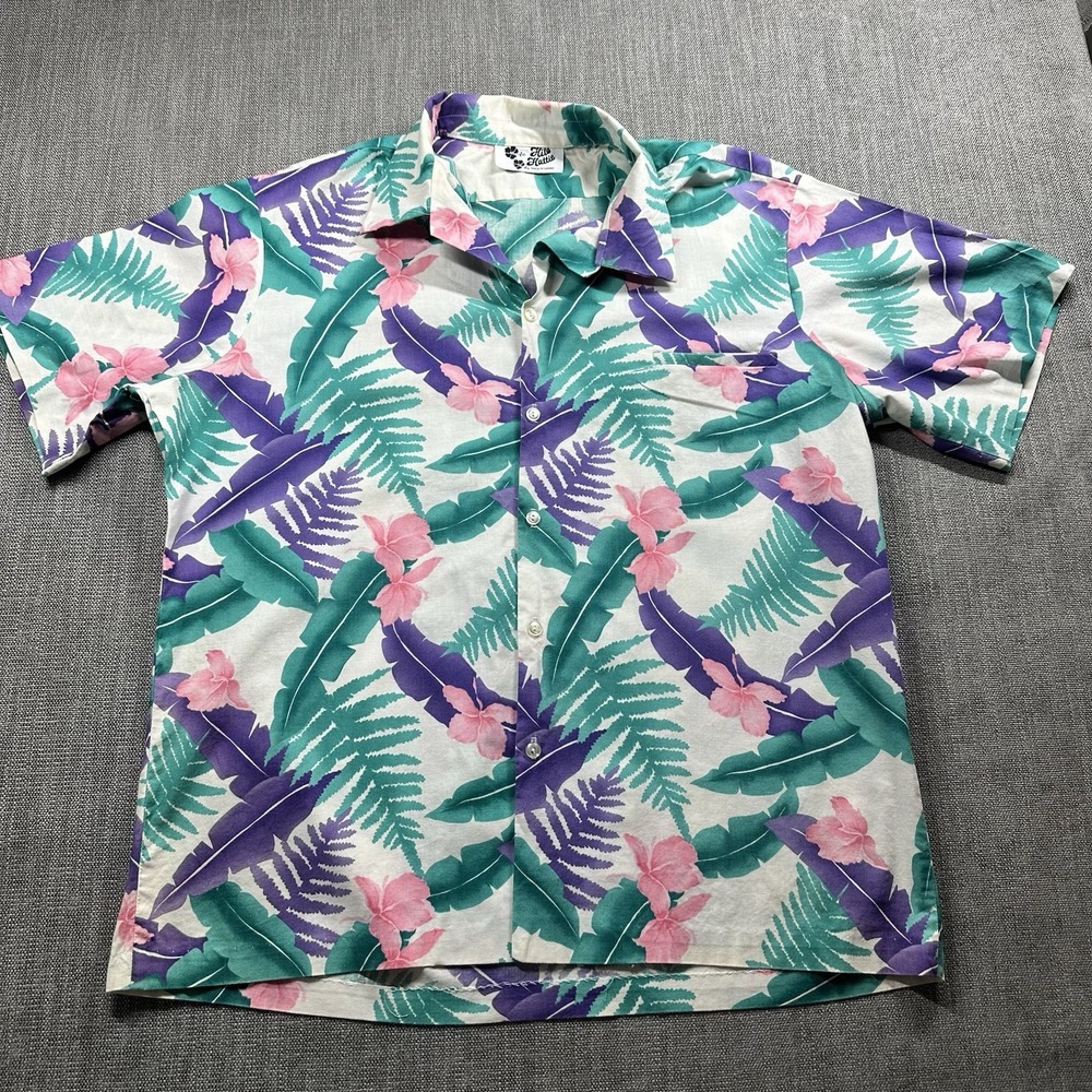 Hilo Hattie Hawaiian Shirt Mens  Green Rayon Aloha Camp Floral Beach‎ No Tag